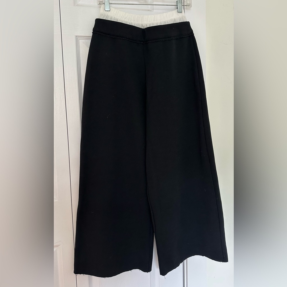 ZARA WOMAN BLACK WIDE-LEG TROUSERS WITH DOUBLE WAISTBAND